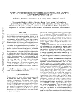 Patient-Specific Finetuning of Deep Learning Models for Adaptive
  Radiotherapy in Prostate CT