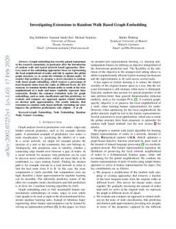Investigating Extensions to Random Walk Based Graph Embedding
