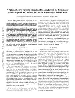 A Spiking Neural Network Emulating the Structure of the Oculomotor
  System Requires No Learning to Control a Biomimetic Robotic Head
