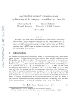 Coordination without communication: optimal regret in two players
  multi-armed bandits