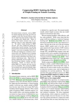 Compressing BERT: Studying the Effects of Weight Pruning on Transfer
  Learning