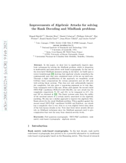 Improvements of Algebraic Attacks for solving the Rank Decoding and
  MinRank problems