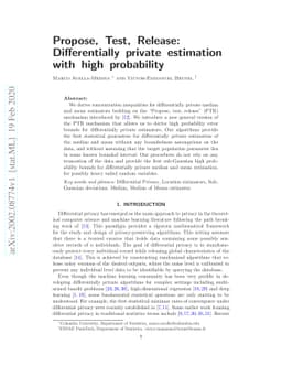 Propose, Test, Release: Differentially private estimation with high
  probability