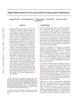 Implicit differentiation of Lasso-type models for hyperparameter
  optimization