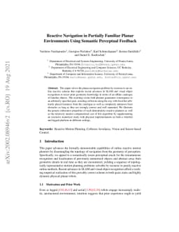 Reactive Navigation in Partially Familiar Planar Environments Using
  Semantic Perceptual Feedback