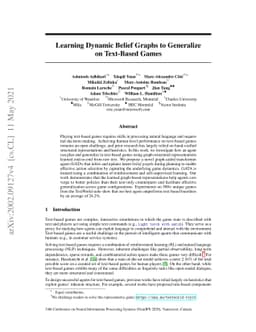 Learning Dynamic Belief Graphs to Generalize on Text-Based Games