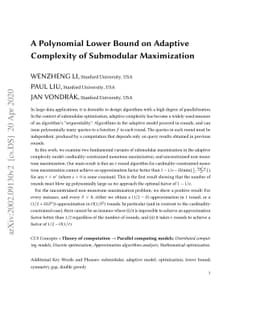 A polynomial lower bound on adaptive complexity of submodular
  maximization