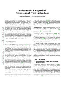 Refinement of Unsupervised Cross-Lingual Word Embeddings