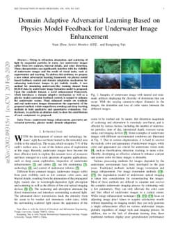 Domain Adaptive Adversarial Learning Based on Physics Model Feedback for
  Underwater Image Enhancement