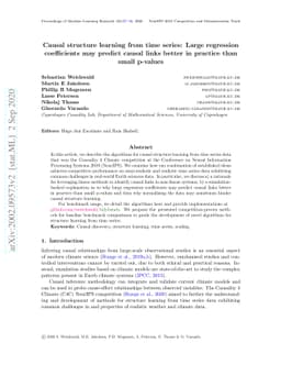 Causal structure learning from time series: Large regression
  coefficients may predict causal links better in practice than small p-values