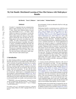 My Fair Bandit: Distributed Learning of Max-Min Fairness with
  Multi-player Bandits