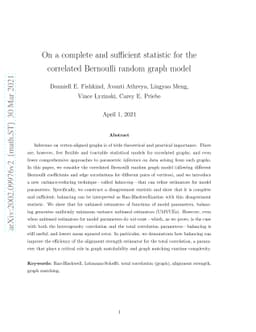 On a complete and sufficient statistic for the correlated Bernoulli
  random graph model