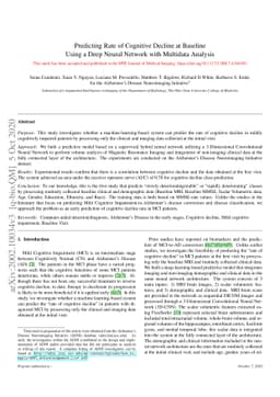 Predicting Rate of Cognitive Decline at Baseline Using a Deep Neural
  Network with Multidata Analysis