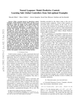 Neural Lyapunov Model Predictive Control: Learning Safe Global
  Controllers from Sub-optimal Examples