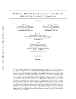 Learning the mapping $\mathbf{x}\mapsto \sum_{i=1}^d x_i^2$: the cost of
  finding the needle in a haystack