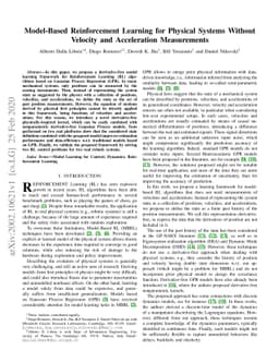 Model-Based Reinforcement Learning for Physical Systems Without Velocity
  and Acceleration Measurements