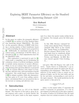 Exploring BERT Parameter Efficiency on the Stanford Question Answering
  Dataset v2.0