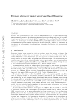 Behavior Cloning in OpenAI using Case Based Reasoning