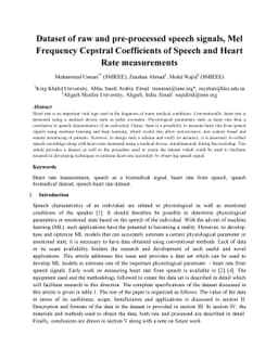 Dataset of raw and pre-processed speech signals, Mel Frequency Cepstral
  Coefficients of Speech and Heart Rate measurements