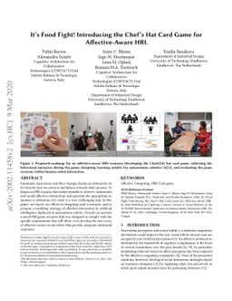 It's Food Fight! Introducing the Chef's Hat Card Game for
  Affective-Aware HRI