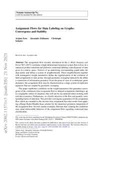 Assignment Flows for Data Labeling on Graphs: Convergence and Stability