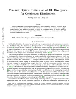 Minimax Optimal Estimation of KL Divergence for Continuous Distributions