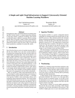 A Simple and Agile Cloud Infrastructure to Support Cybersecurity
  Oriented Machine Learning Workflows