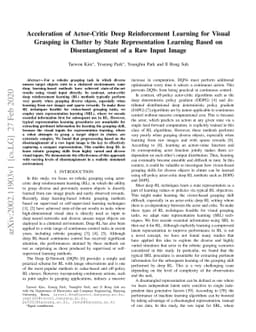 Acceleration of Actor-Critic Deep Reinforcement Learning for Visual
  Grasping in Clutter by State Representation Learning Based on Disentanglement
  of a Raw Input Image