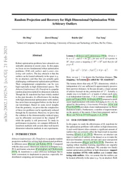 The Effectiveness of Johnson-Lindenstrauss Transform for High
  Dimensional Optimization With Adversarial Outliers, and the Recovery