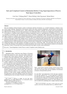 Safe and Compliant Control of Redundant Robots Using Superimposition of
  Passive Task-Space Controllers