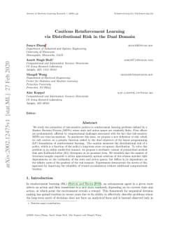 Cautious Reinforcement Learning via Distributional Risk in the Dual
  Domain