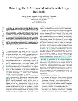 Detecting Patch Adversarial Attacks with Image Residuals