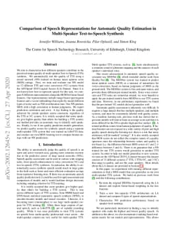 Comparison of Speech Representations for Automatic Quality Estimation in
  Multi-Speaker Text-to-Speech Synthesis