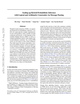 Scaling up Hybrid Probabilistic Inference with Logical and Arithmetic
  Constraints via Message Passing