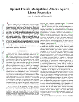 Optimal Feature Manipulation Attacks Against Linear Regression