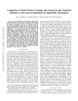 Comparison of Distal Teacher Learning with Numerical and Analytical
  Methods to Solve Inverse Kinematics for Rigid-Body Mechanisms