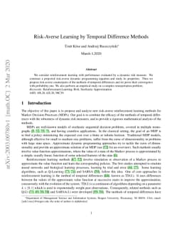 Risk-Averse Learning by Temporal Difference Methods