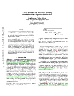 Causal Transfer for Imitation Learning and Decision Making under
  Sensor-shift
