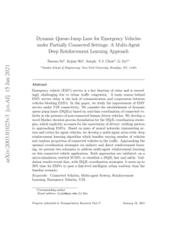 Dynamic Queue-Jump Lane for Emergency Vehicles under Partially Connected
  Settings: A Multi-Agent Deep Reinforcement Learning Approach