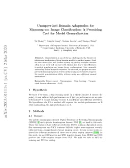 Unsupervised Domain Adaptation for Mammogram Image Classification: A
  Promising Tool for Model Generalization