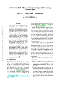 CLUECorpus2020: A Large-scale Chinese Corpus for Pre-training Language
  Model