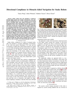 Directional Compliance in Obstacle-Aided Navigation for Snake Robots