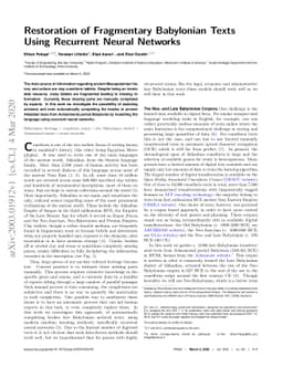Restoration of Fragmentary Babylonian Texts Using Recurrent Neural
  Networks