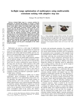 In-flight range optimization of multicopters using multivariable
  extremum seeking with adaptive step size