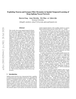 Exploiting Neuron and Synapse Filter Dynamics in Spatial Temporal
  Learning of Deep Spiking Neural Network