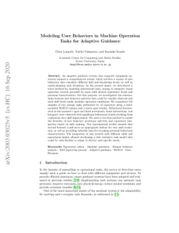 Modeling User Behaviors in Machine Operation Tasks for Adaptive Guidance