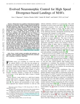 Evolved Neuromorphic Control for High Speed Divergence-based Landings of
  MAVs