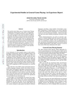 Experimental Studies in General Game Playing: An Experience Report