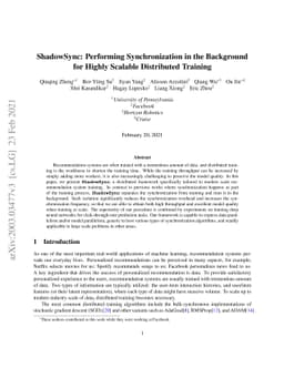 ShadowSync: Performing Synchronization in the Background for Highly
  Scalable Distributed Training
