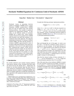 Stochastic Modified Equations for Continuous Limit of Stochastic ADMM